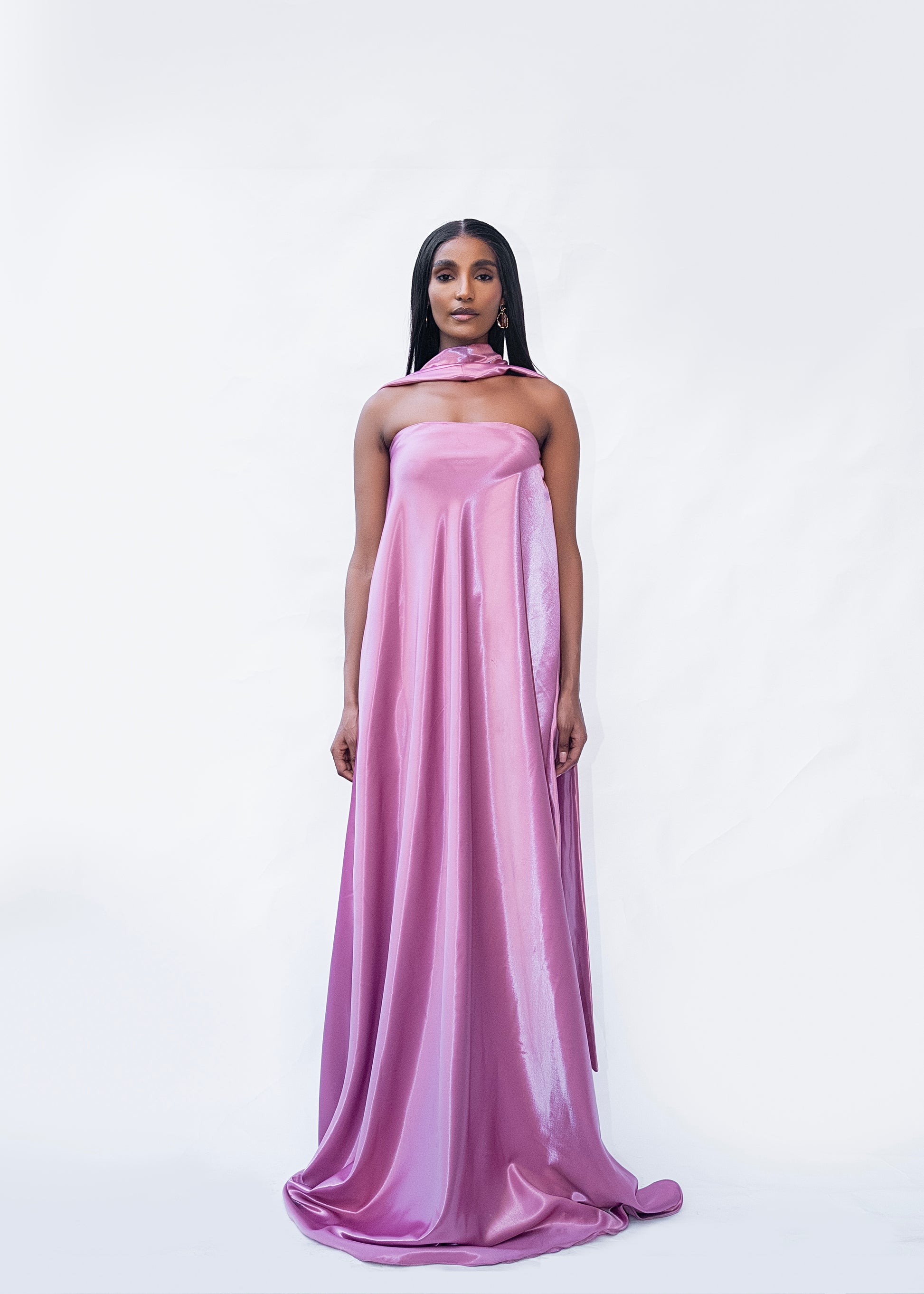 Blush satin flowy dress with silk gown style for weddings