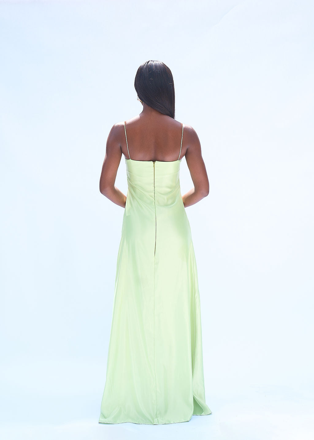 Lime green satin slip dress silk gown with back zip