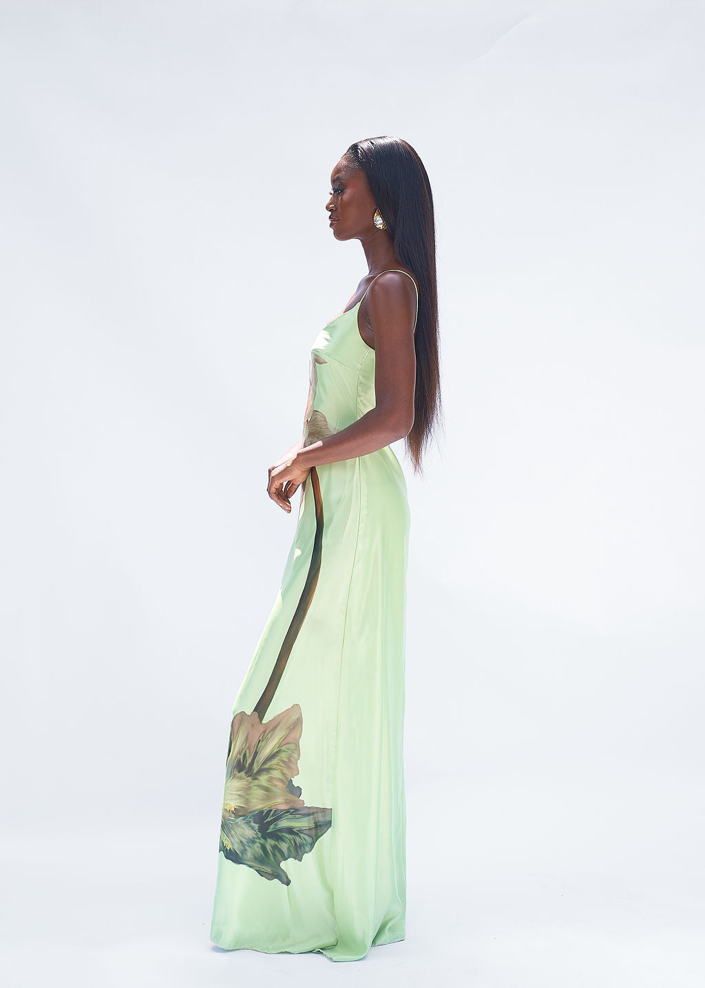 Lime green satin slip dress silk gown with back zip