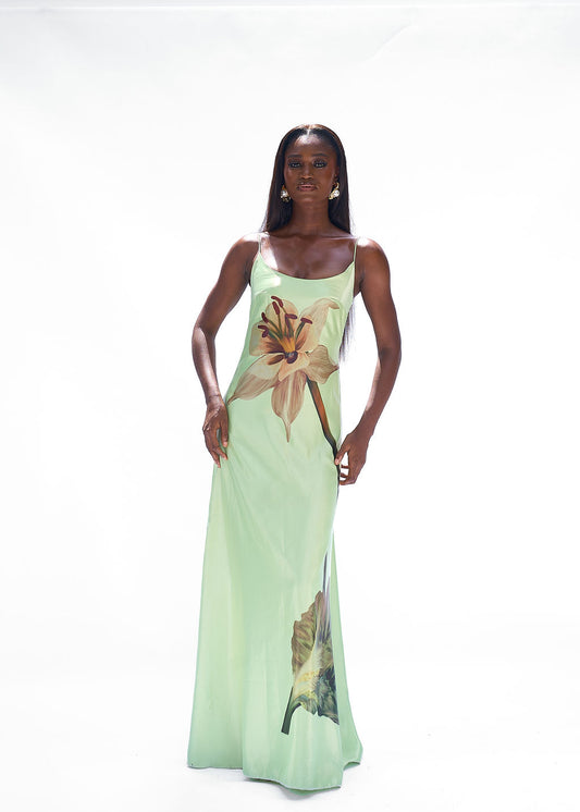 Lime green satin slip dress silk gown with back zip