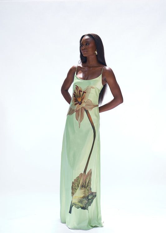 Lime green satin slip dress silk gown with back zip