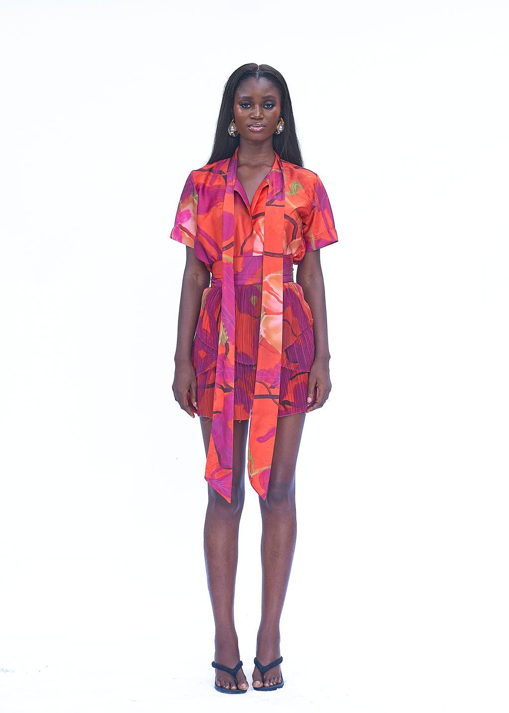 short sleeve co ord statement satin shirt in orange