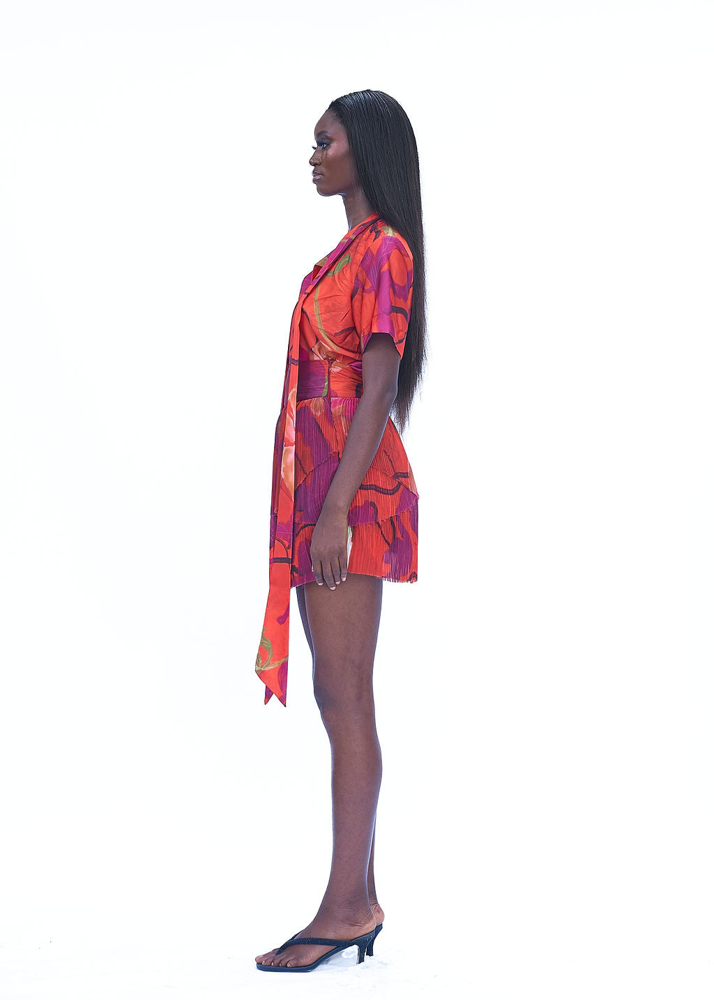 Sheer pleated chiffon skirt for co ord set in Orange Cala