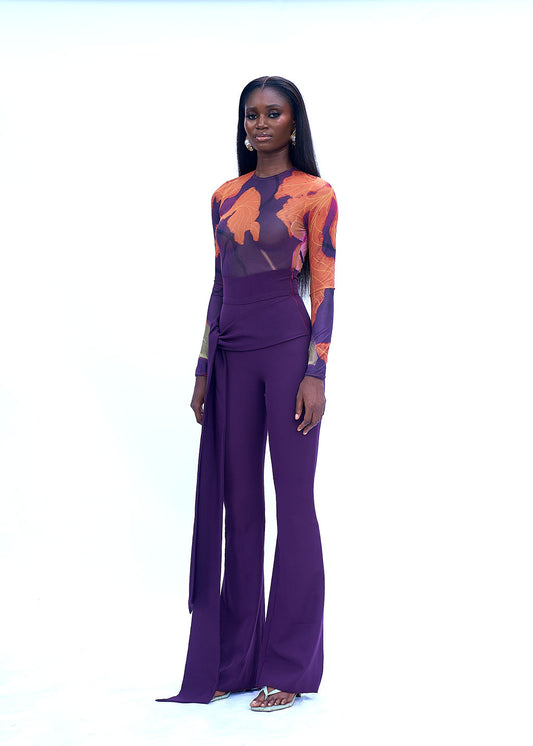 plum mesh bodysuit sheer designer outfit for women