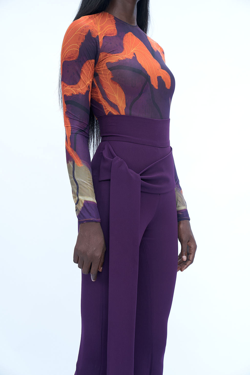 plum mesh bodysuit sheer designer outfit for women