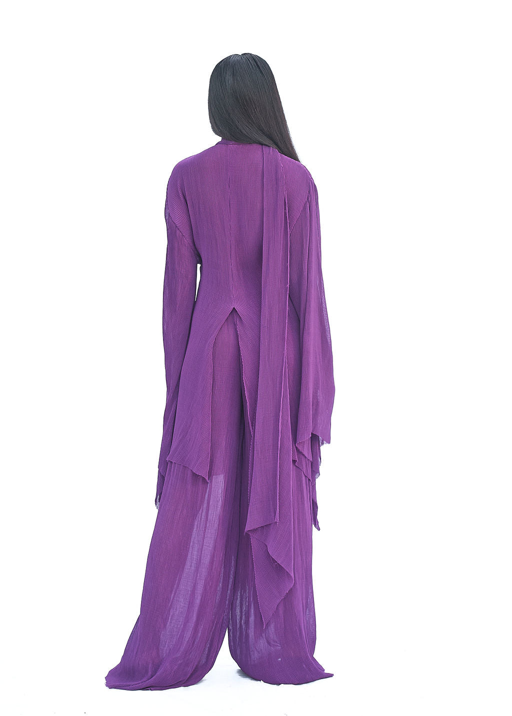 Pleated chiffon one size kimono dress in plum shade