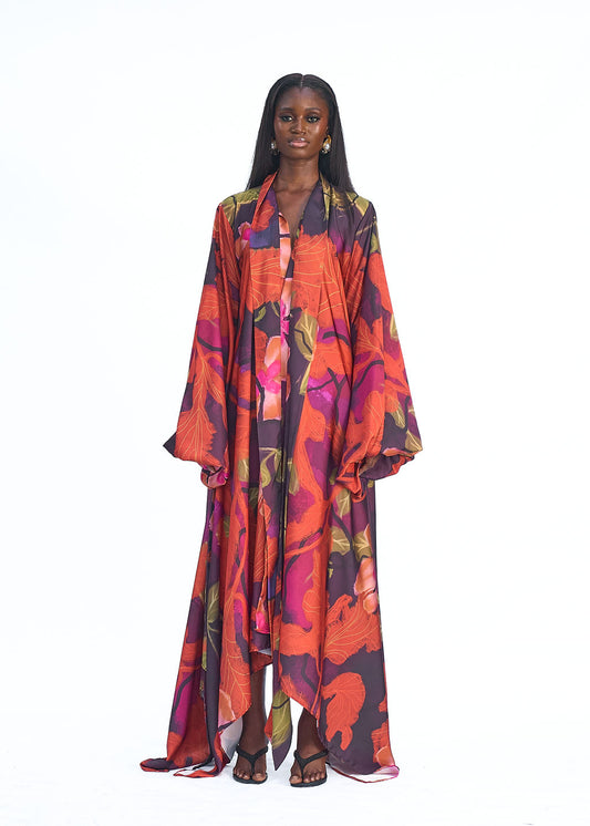 One size satin robe dress with puff sleeves and flowy shape