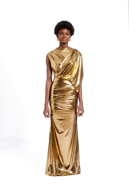 GOLD DRAPED DRESS- GOLD
