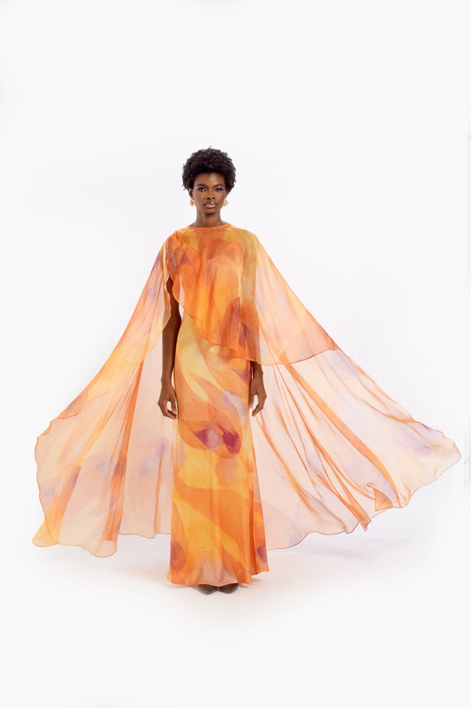 IRIS DRESS & CAPE SET - ORANGE CHEMI