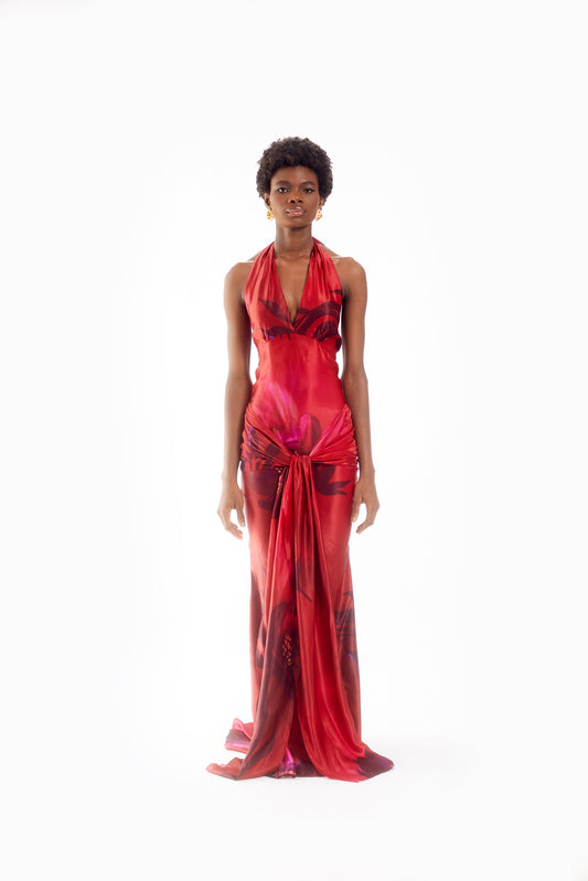 SIA HALTER DRESS- RED ALORA