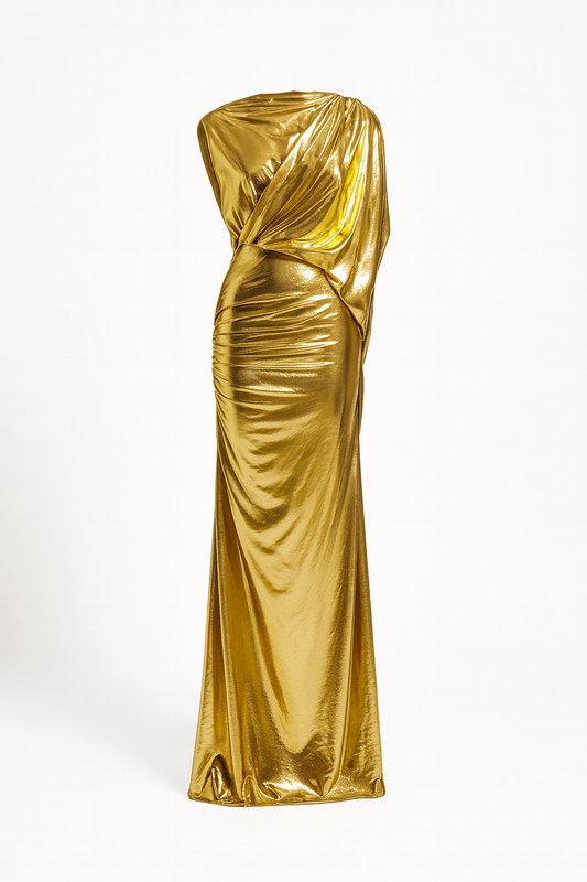 GOLD DRAPED DRESS- GOLD